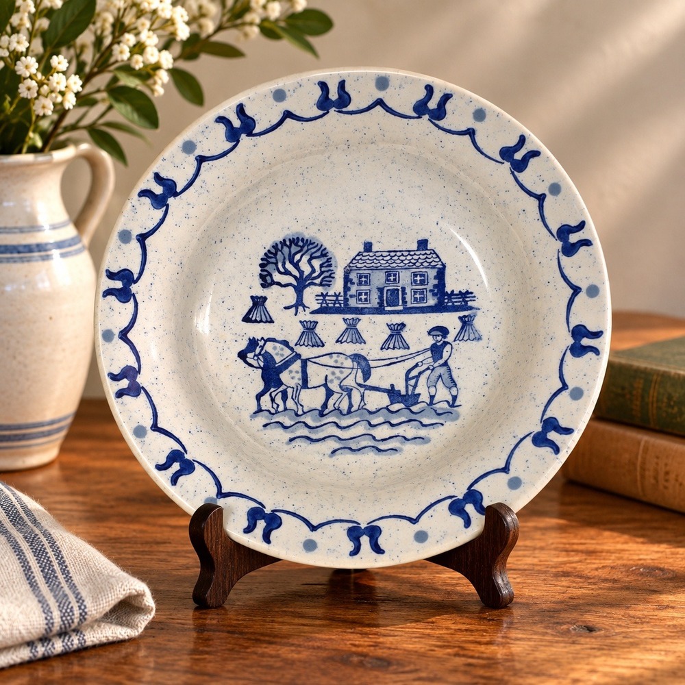 Vintage Metlox Poppytrail Soup Bowl 8.25 In Blue Homestead Provincial Farm House